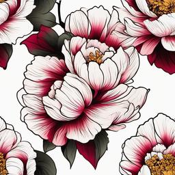 japanese peony tattoo drawing  simple color tattoo,white background,minimal