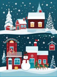 Christmas Holiday Pictures Clip Art,Illustrating a winter wonderland scene with Christmas holiday pictures clip art  simple, 2d flat