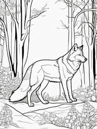 Wolf with Fox Coloring Pages - Wolf and Fox Friends in the Woods  minimal black outline printable sheet, coloring page