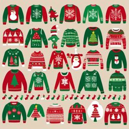 Ugly Christmas sweater party clipart  simple, 2d flat