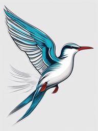 Tern Tattoo - Tern bird diving into the ocean for a meal  few color tattoo design, simple line art, design clean white background