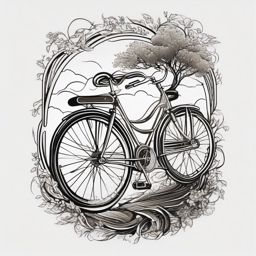 Bicycle Tattoo - A vintage bicycle tattoo on a winding road  few color tattoo design, simple line art, design clean white background