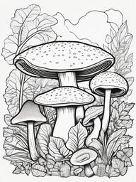 Mushroom Foraging Coloring Pages - Discovering Edible Mushrooms in Autumn  minimal black outline printable sheet, coloring page