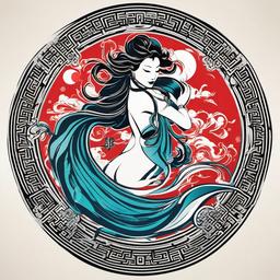 aquarius in chinese tattoo  simple vector color tattoo