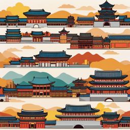 Seoul clipart - Gyeongbokgung Palace and Seoul skyline, ,color clipart vector style