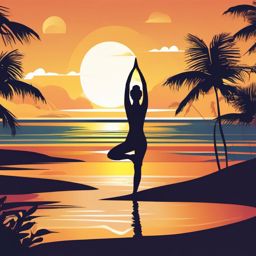 Beach Yoga clipart - Yoga practice on the beach, ,vector color clipart,minimal