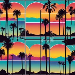 Los Angeles clipart - Hollywood Sign and palm trees in LA,  color clipart, vector art