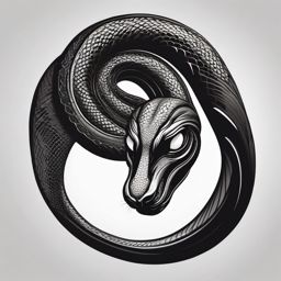 Coiled black mamba with eyes ink. Hypnotic gaze in art.  minimalist black white tattoo style