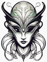 Small Alien Head Tattoo - Embrace subtlety with a small and detailed alien head tattoo.  simple color tattoo,vector style,white background