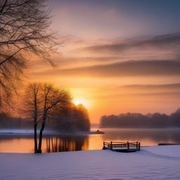 Winter Sunrise by the Lake  background picture, close shot professional product  photography, natural lighting, canon lens, shot on dslr 64 megapixels sharp focus