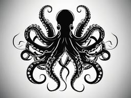 Octopus Tattoo Black - Symbolize mystery and elegance with a tattoo featuring a striking black octopus design.  simple vector color tattoo,minimal,white background