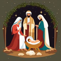 Manger scene clipart, The holy family gathered around the newborn Jesus.  simple, 2d flat