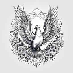 Dove Tattoo Designs with Clouds-Creative and artistic dove tattoo designs with accompanying cloud elements, capturing a dreamy atmosphere.  simple color tattoo,white background