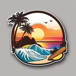 Tropical Island and Surfboard Emoji Sticker - Surfing on a tropical island, , sticker vector art, minimalist design