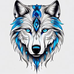 Wolf with Blue Eyes Tattoo,mesmerizing tattoo of a wolf with piercing blue eyes, symbol of depth and mystery. , tattoo design, white clean background