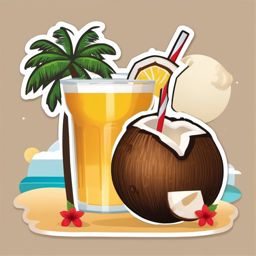 Beach and Coconut Drink Emoji Sticker - Sipping coconut drinks on the beach, , sticker vector art, minimalist design