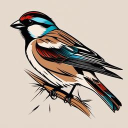 house sparrow tattoo  minimalist color tattoo, vector