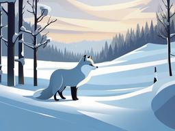 Arctic Fox Cartoon - Cartoon of arctic fox in snowy landscape  