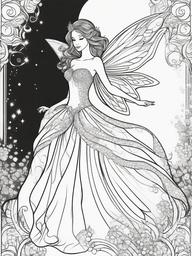 Fairy with Sparkling Dress Coloring Pages - Fairy Dressed in a Shimmering Gown  minimal black outline printable sheet, coloring page