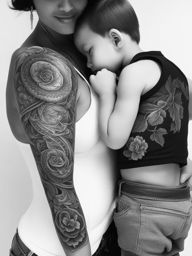 mother son tattoos black and white design 