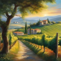 enchanted irpinia countryside - create an artwork that captures the enchanting beauty of irpinia's countryside, with vineyards and rolling hills. 