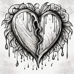 Crying heart tattoo, Weeping heart, shedding tears of love, pain, or joy, engraved in ink. , tattoo color art, clean white background