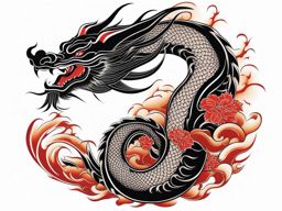 Traditional Japanese dragon tattoo, Classic and timeless Japanese dragon tattoos.  color, tattoo style pattern, clean white background
