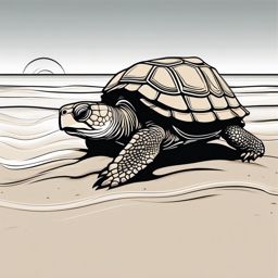 Turtle Tattoo - Wise old turtle crawling along the sandy beach  few color tattoo design, simple line art, design clean white background