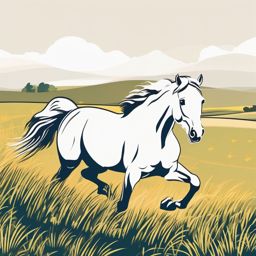 Horse Clipart - Horse galloping freely in an open meadow , minimal, 2d