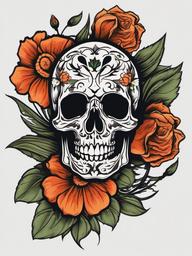 skeleton and flower tattoo  simple vector color tattoo