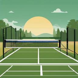 Pickleball clipart - pickleball court with a scenic background  color,minimalist,vector clipart