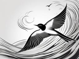 Traditional Swallow Bird Tattoo - Swallow flying over waves  minimalist tattoo design, white background