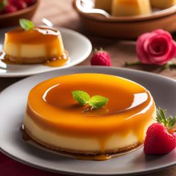 flan, a creamy spanish caramel dessert, savored at a lively fiesta in seville. 