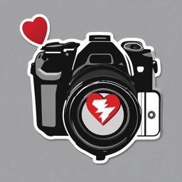 Heartbeat and Camera Emoji Sticker - Capturing love's moments on film, , sticker vector art, minimalist design