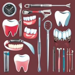 Teeth clipart - teeth with braces and dental tools  