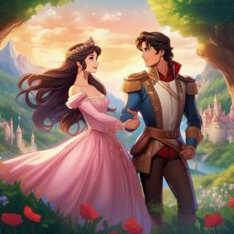 Charming prince and charming princess, in a fairy tale kingdom, embarking on an epic quest to rescue a captive princess, as a matching pfp for couples. wide shot, cool anime color style