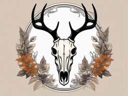 Uncomplicated antlers frame a deer skull, nature's elegance.  simple color tattoo style