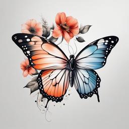 butterfly tattoo flower wings  simple color tattoo, minimal, white background