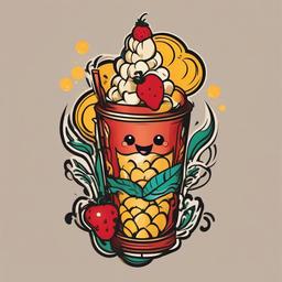 Corny Tattoo-Whimsical and humorous tattoo with a corny theme, perfect for those who appreciate lighthearted and creative body art.  simple color vector tattoo