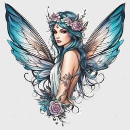 beautiful fairy tattoo  simple color tattoo style,white background