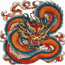 Chinese dragon tattoo, Tattoos featuring Chinese dragon imagery, symbolizing power and strength.  color, tattoo style pattern, clean white background