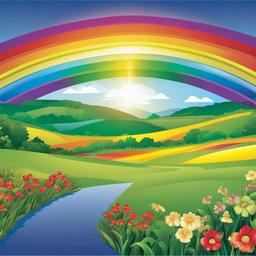 Rainbow clipart - rainbow arching over a landscape  