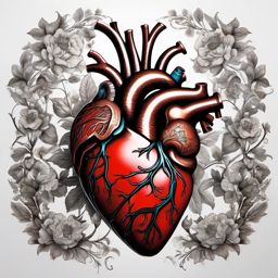 Anatomical heart tattoo, Detailed depiction of the human heart, unveiling the intricacies of love and life. , tattoo color art, clean white background