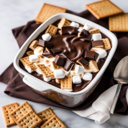 s'mores dip with melted chocolate, marshmallows, and graham crackers for dipping. 