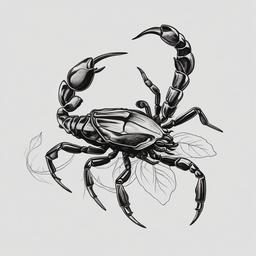 drawing of a scorpion with a flower  minimal rough sketch scribbles,doodles,black and white