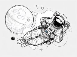 Astronaut Tattoo - An astronaut tattoo floating in zero gravity  few color tattoo design, simple line art, design clean white background