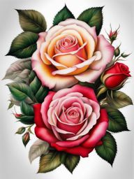 Rose tattoo realistic, Strikingly detailed and realistic rose tattoos.  vivid colors, white background, tattoo design