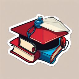 Book and Graduation Cap Sticker - Open book with a graduation cap, ,vector color sticker art,minimal