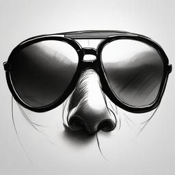 drawing of a nose with sunglasses  minimal rough sketch scribbles,doodles,black and white