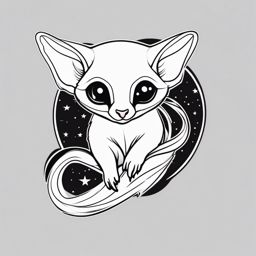 Sugar Glider Tattoo - Cute sugar glider gliding through the night sky  few color tattoo design, simple line art, design clean white background